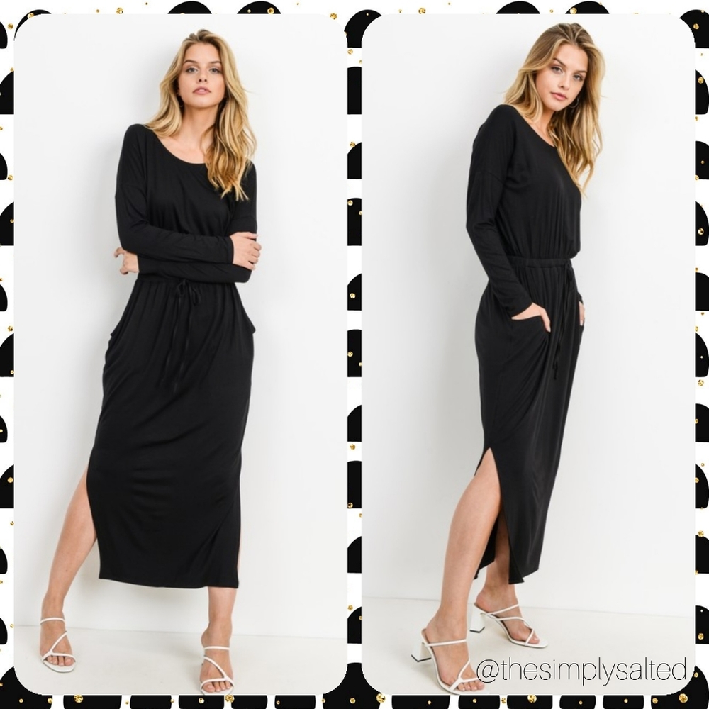 Simply Salted Black Knit Dress w Dstring